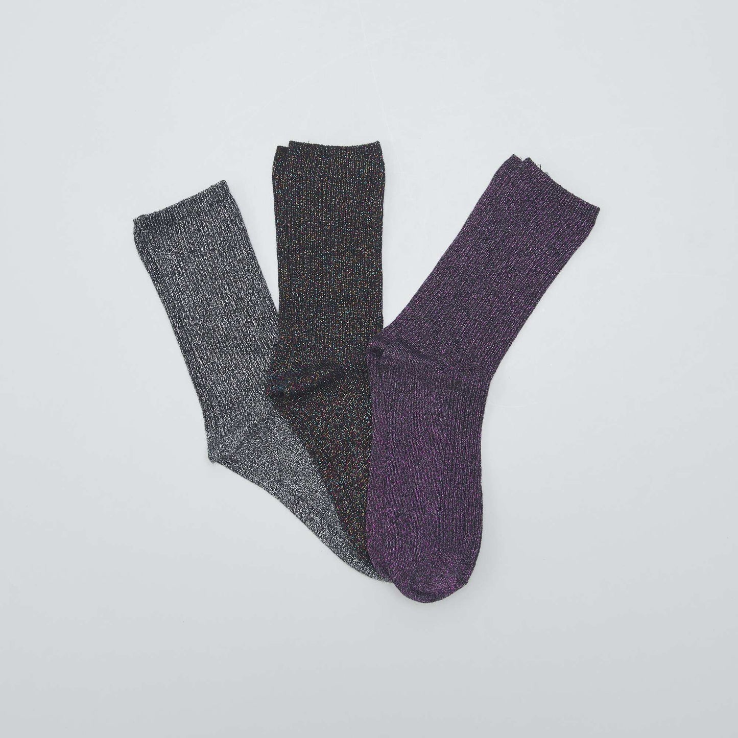 Lot de 3 paires de chaussettes pailletées Noir/gris/violet