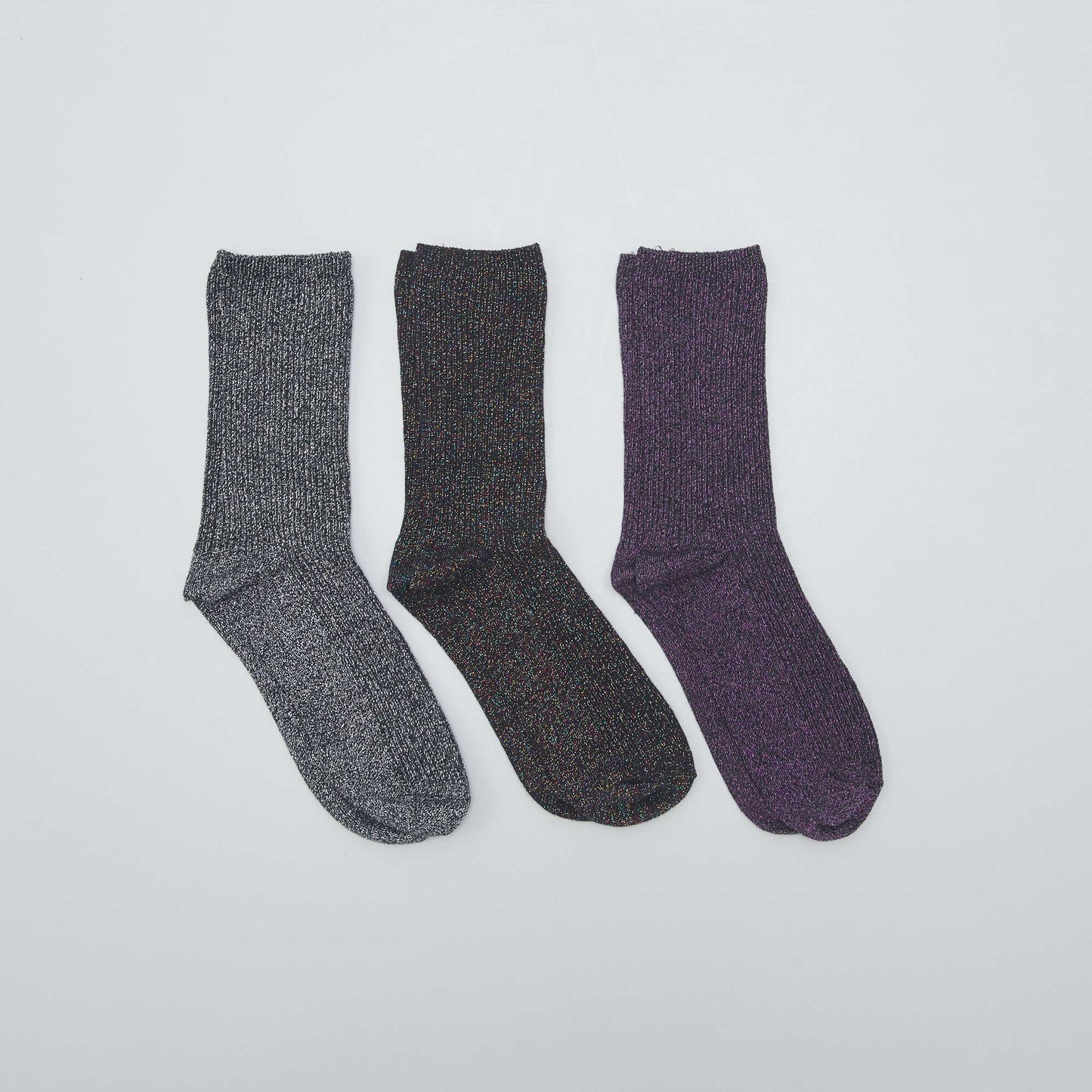 Lot de 3 paires de chaussettes pailletées Noir/gris/violet