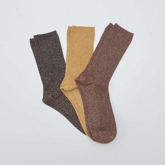 Lot de 3 paires de chaussettes pailletées Vert/marron