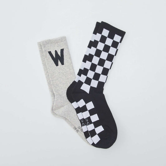 Lot de 2 paires de chaussettes Damier/gris