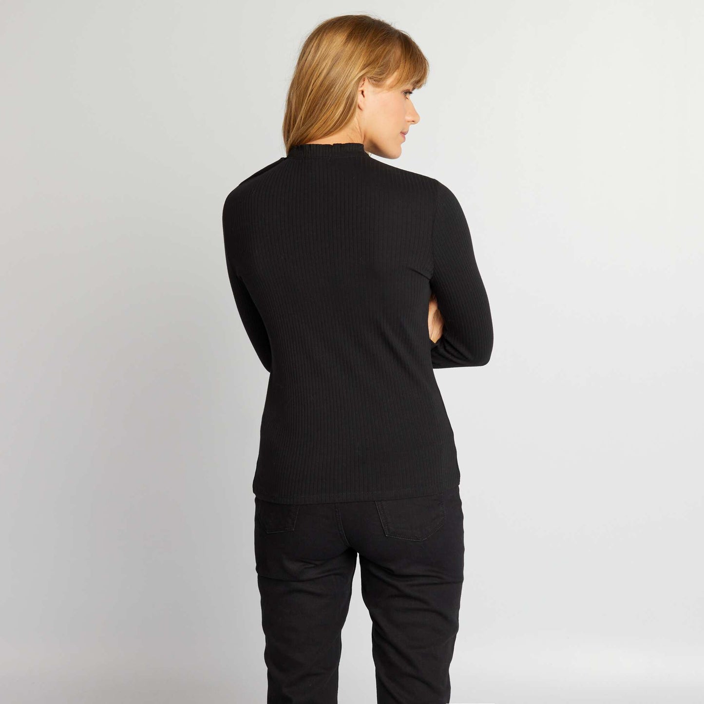 T-shirt à manches longues en maille côtelée noir