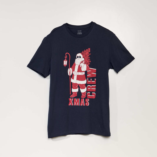 Tee-shirt manches courtes imprimé 'Noël' Bleu Père Noël