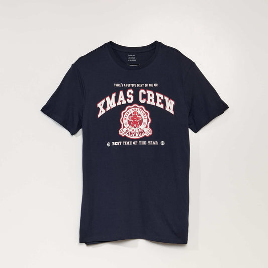Tee-shirt manches courtes imprimé 'Noël' Bleu Campus