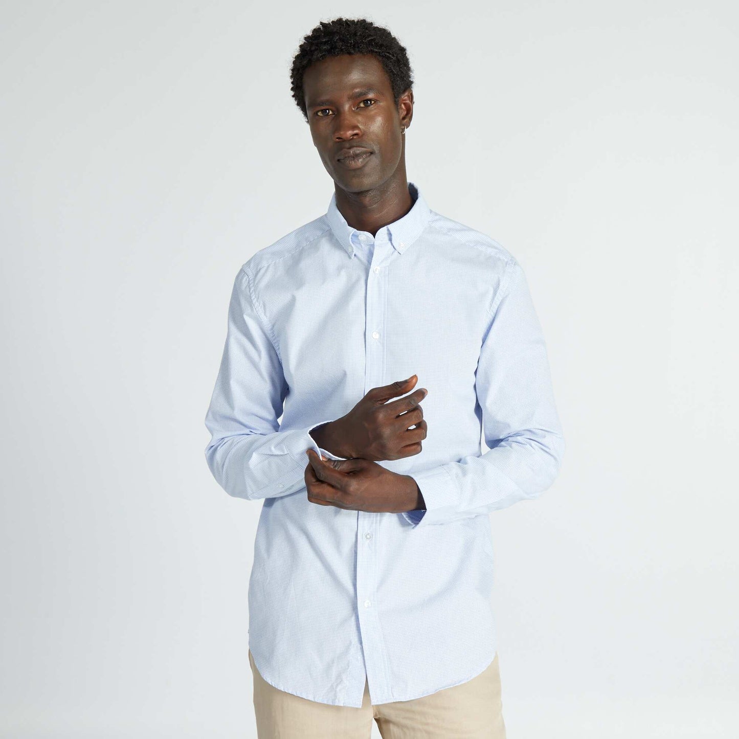Chemise droite à carreaux Blanc/Bleu clair