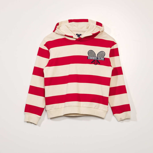 Sweat à capuche imprimé rayures Rouge