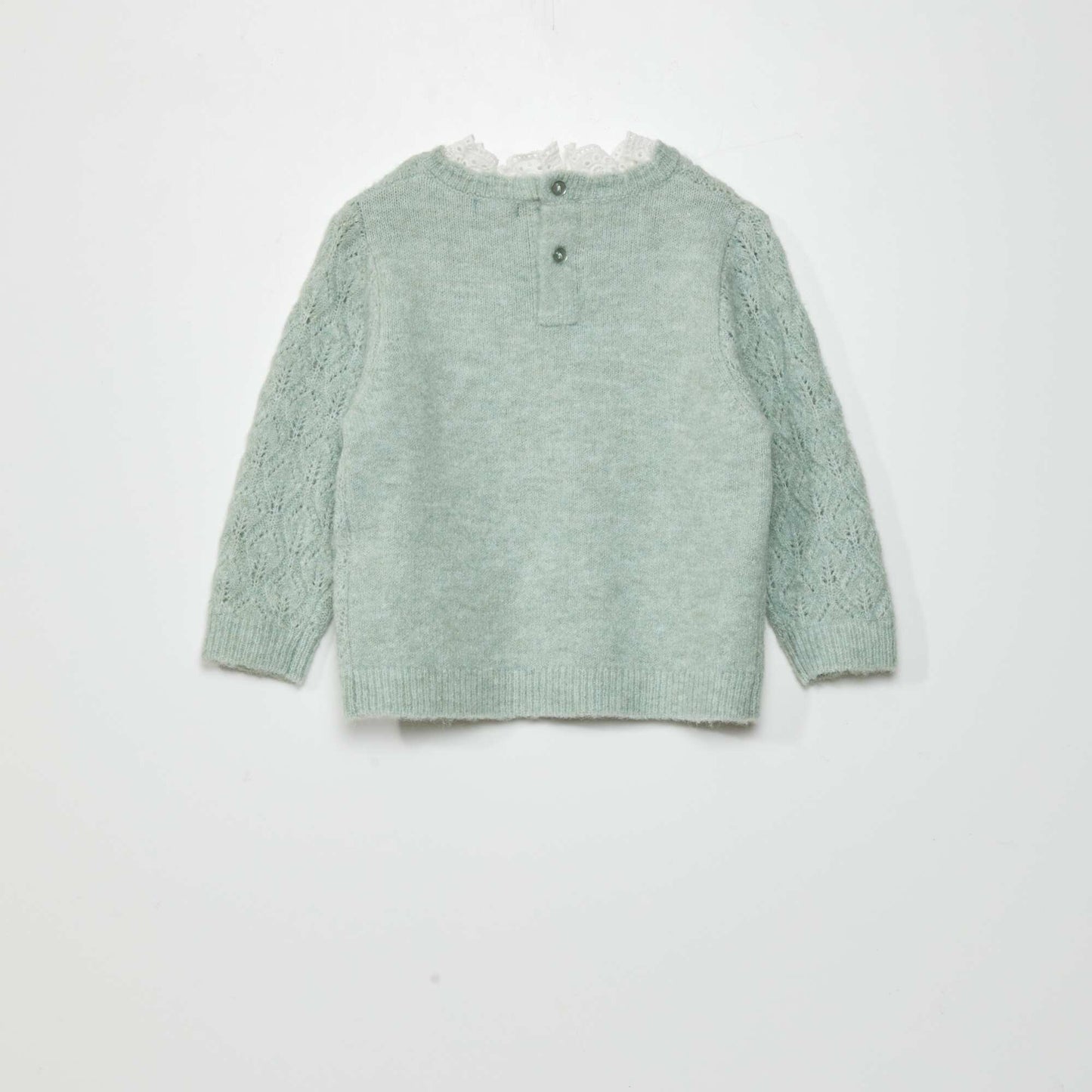 Pull en maille ajourée  + broderie anglaise Vert