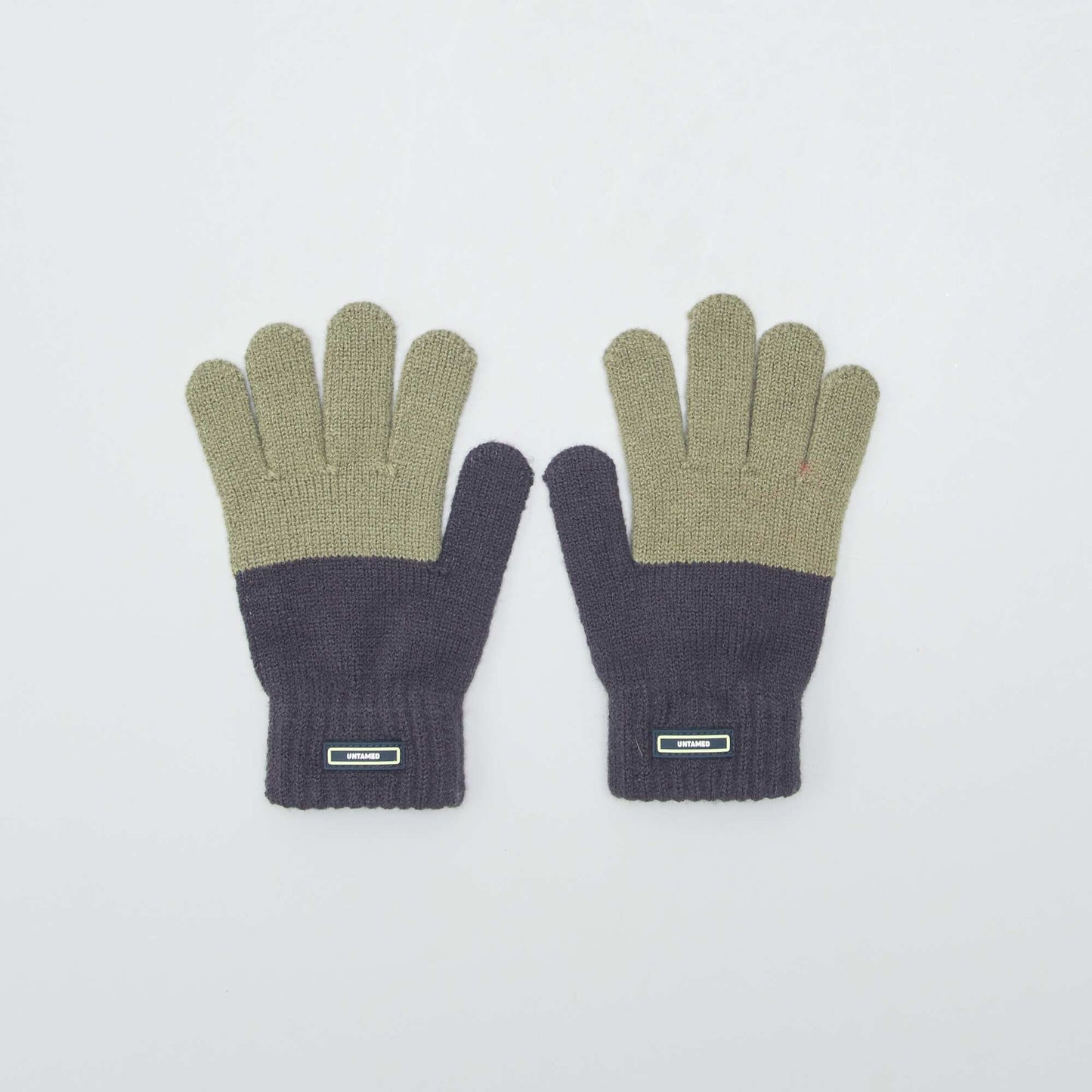 Paire de gants en maille Kaki/bleu