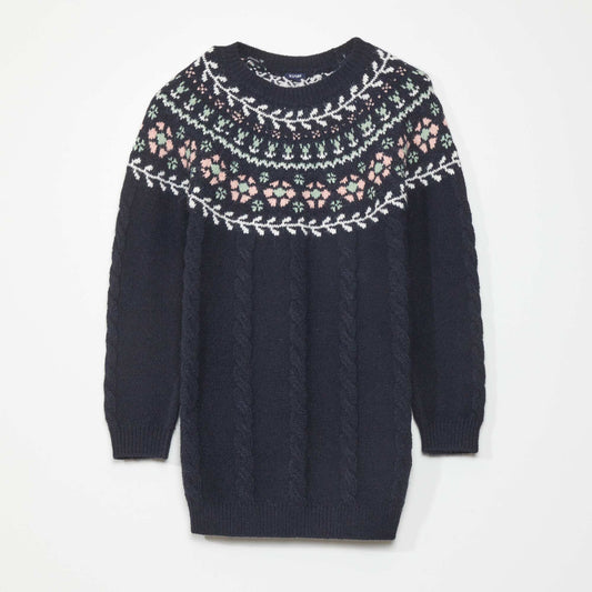 Robe en maille imprimé 'jacquard' bleu marine