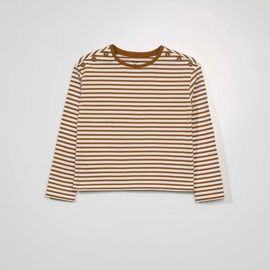 T-shirt à manches longues imprimé à 'rayures' Marron