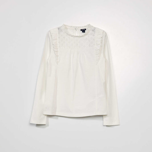 T-shirt à manches longues avec broderie anglaise blanc