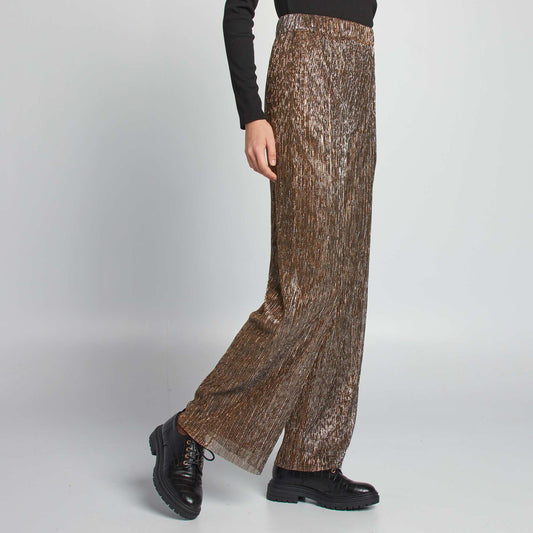 Pantalon large plissé et brillant Doré