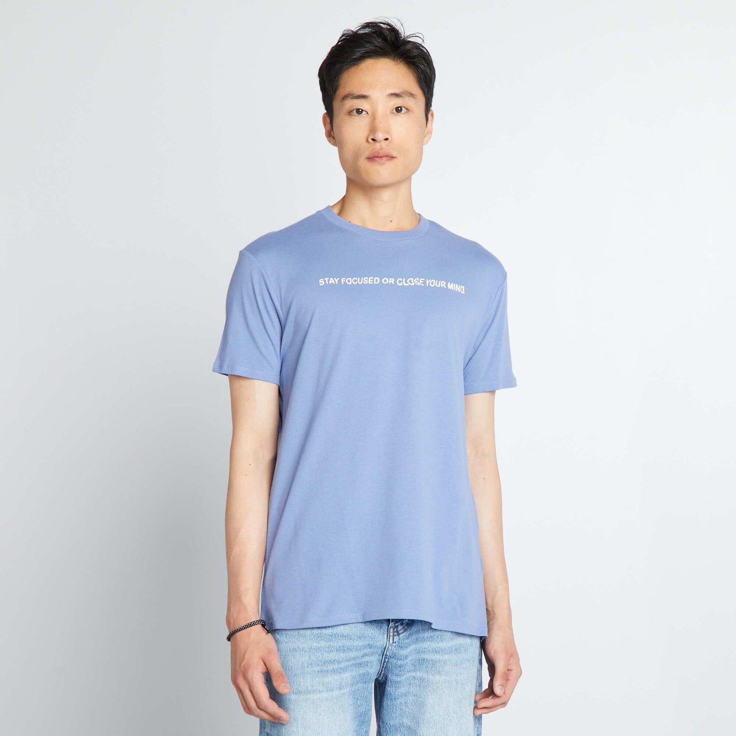 T-shirt en jersey avec imprimé poitrine Bleu
