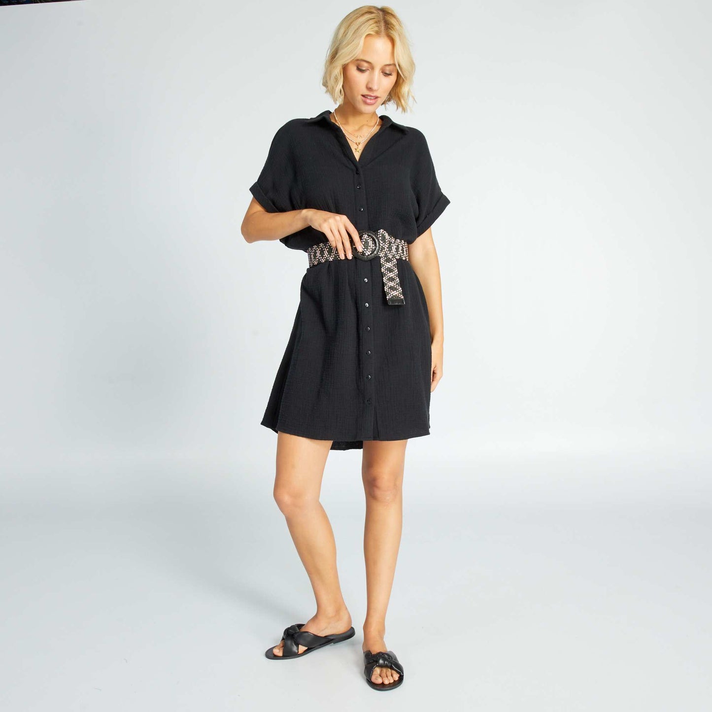 Robe chemise en double gaze de coton noir