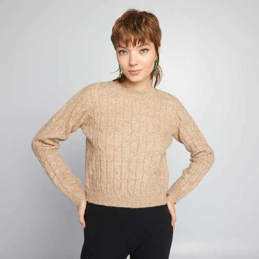 Pull crop top en maille torsadée Beige