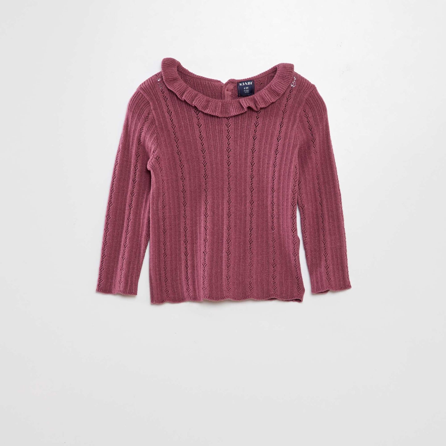 Pull en maille ajourée avec collerette Rose