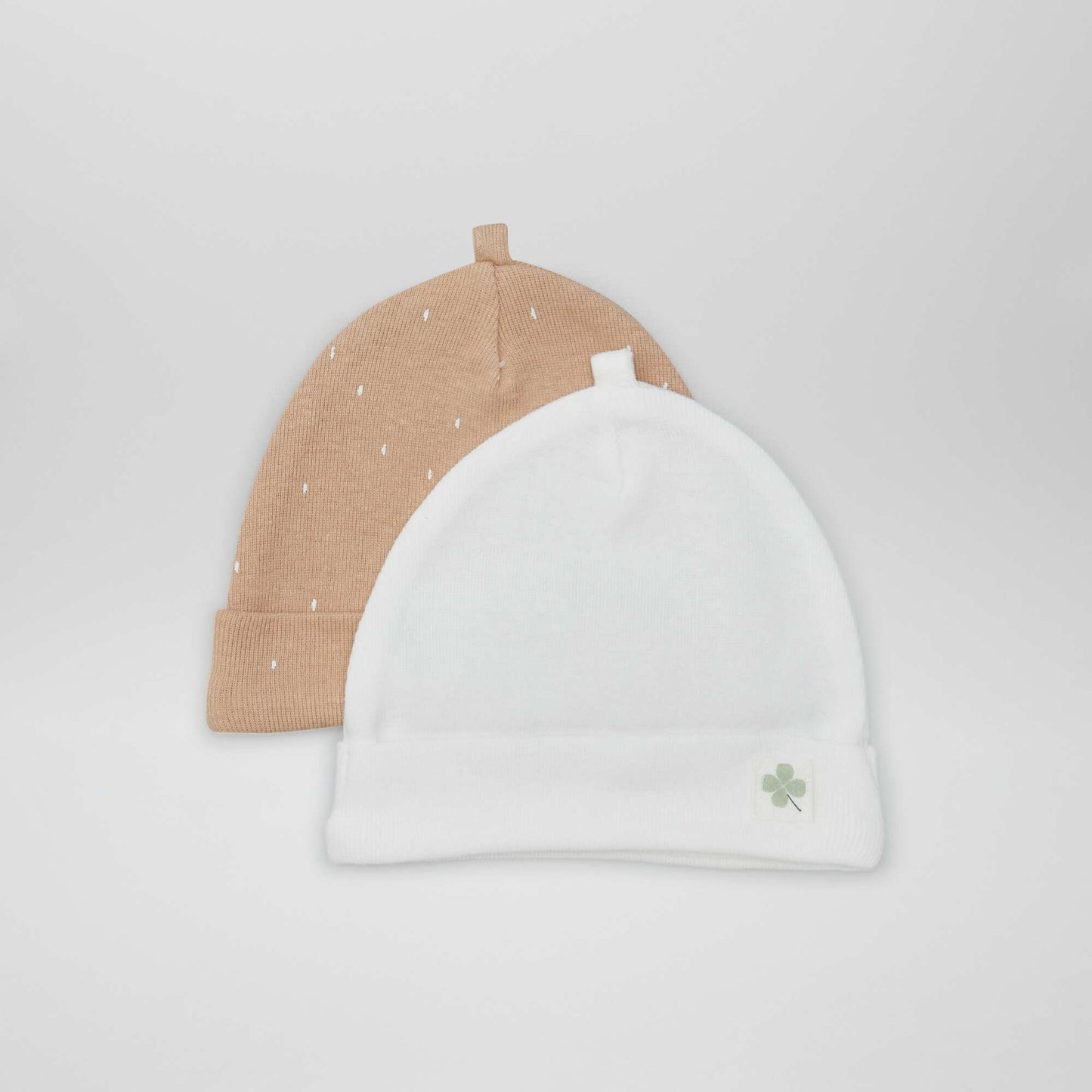 Lot de 2 bonnets de naissance Beige/blanc