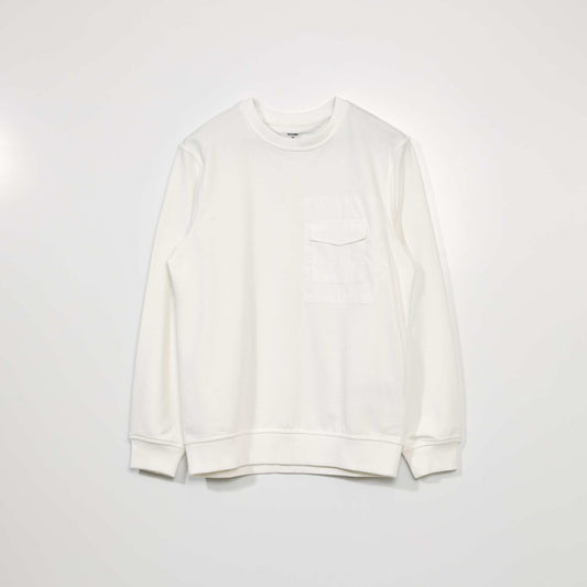 Sweat en molleton avec poche poitrine blanc