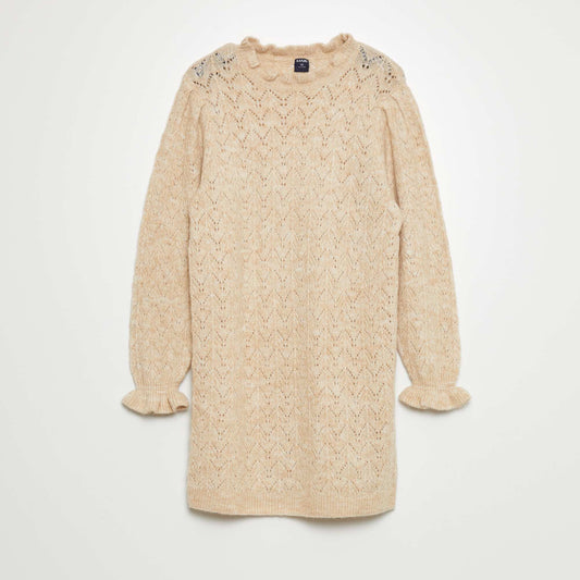 Robe pull maille ajourée Beige