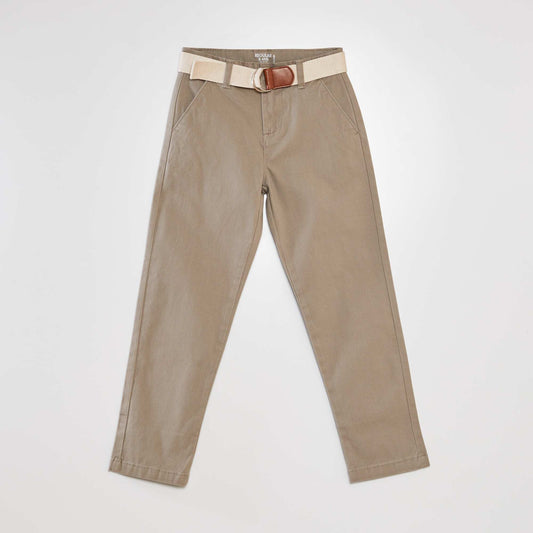 Pantalon chino en twill + ceinture Gris clair