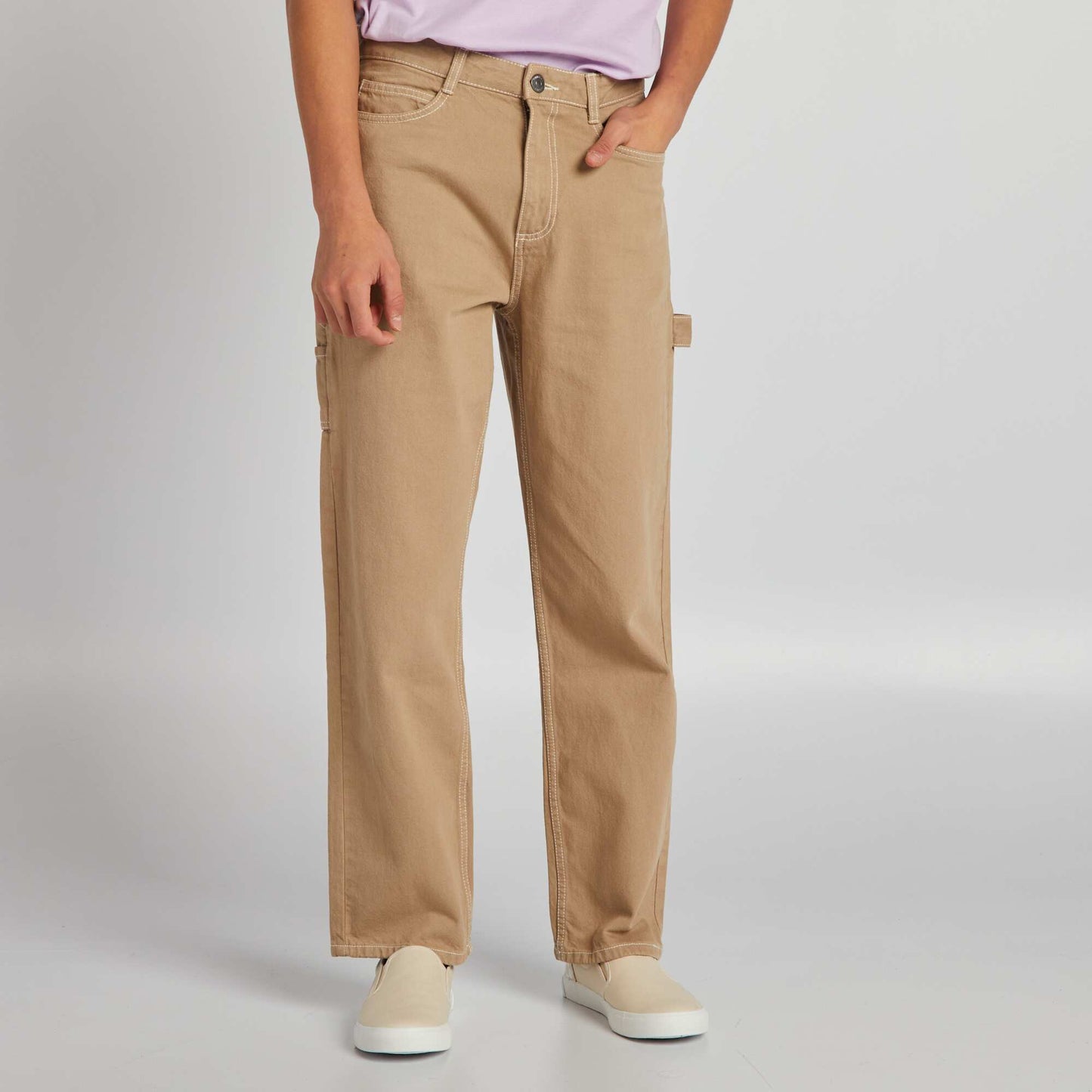 Pantalon à surpiqures contrastées Beige