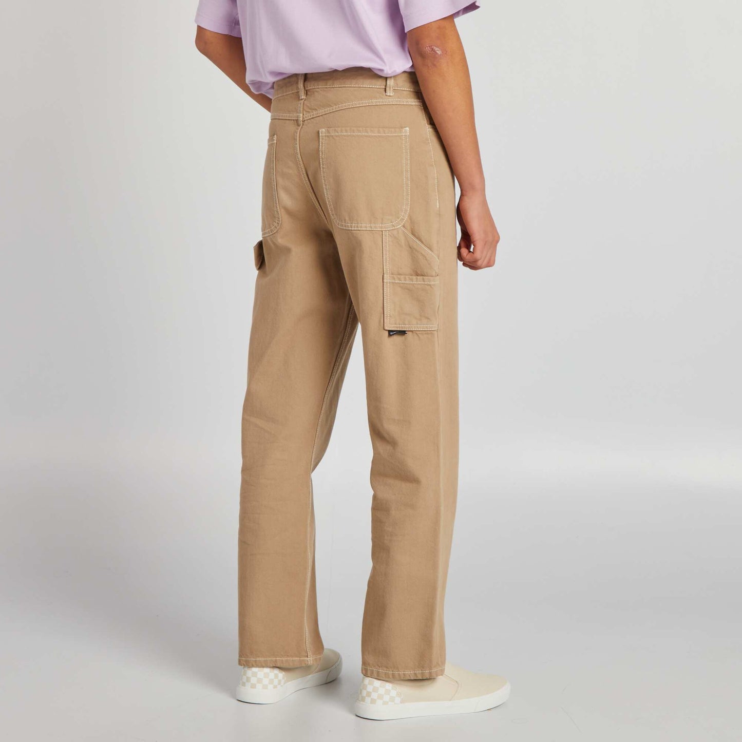 Pantalon à surpiqures contrastées Beige