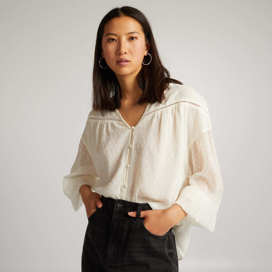 Blouse en voile avec plumetis blanc