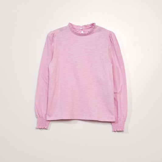 T-shirt col froufrous Rose
