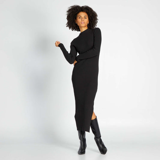 Robe longue en maille côtelée REAL BLACK