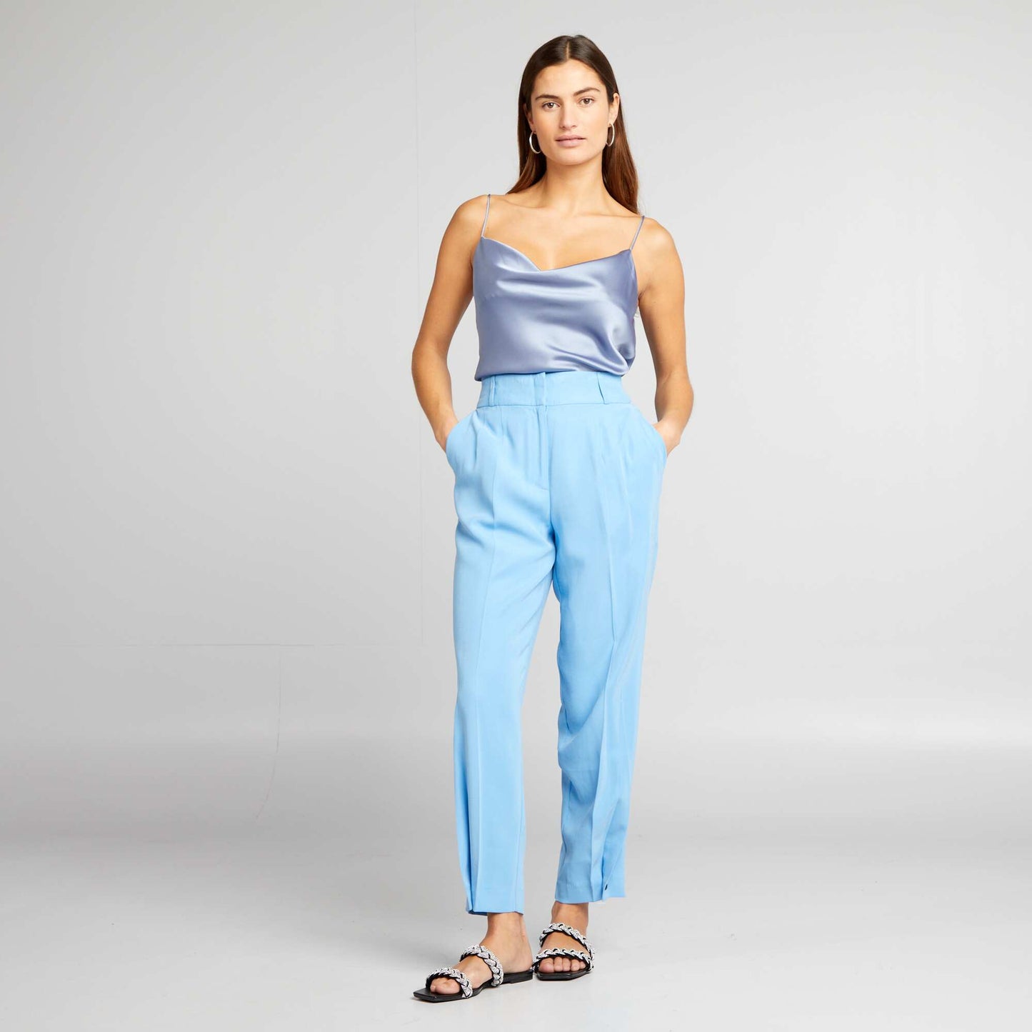 Pantalon droit à taille haute Bleu