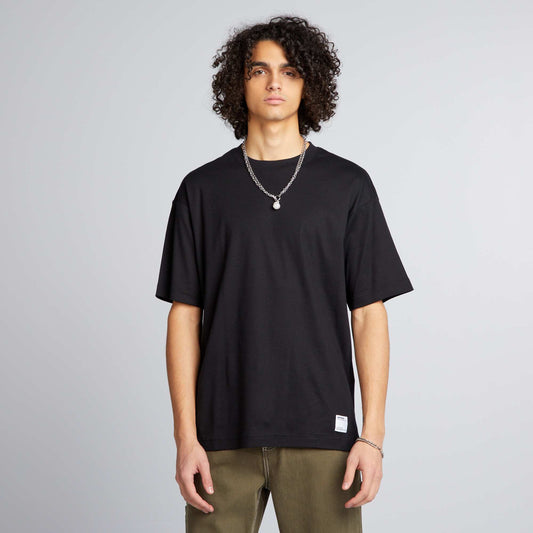 T-shirt col rond en coton noir