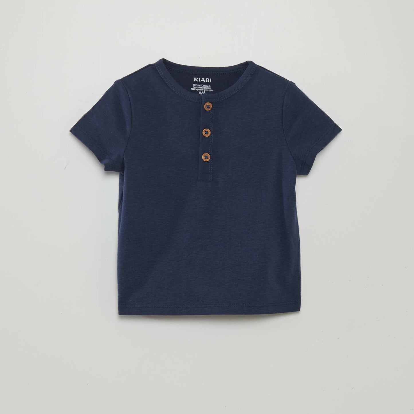 Tee-shirt uni avec col boutonné Bleu marine