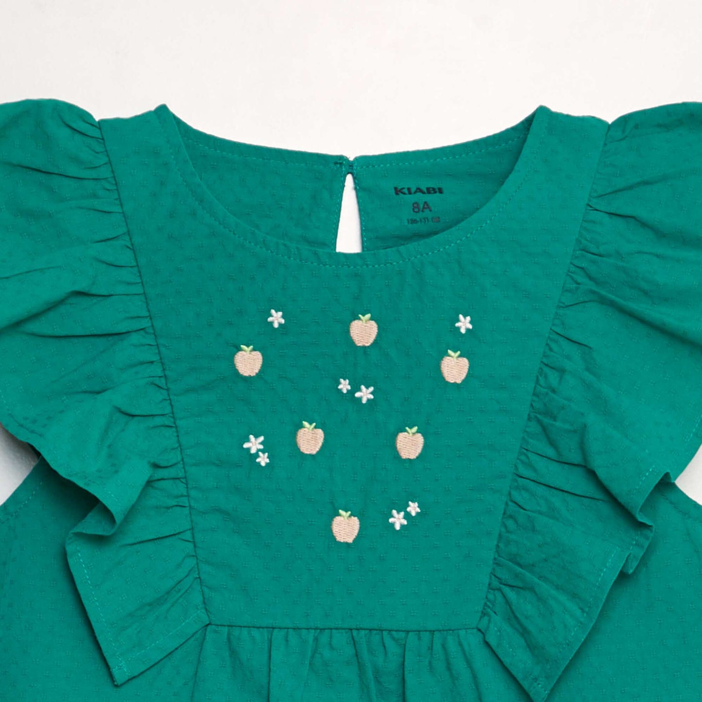 Blouse volantée avec broderies 'fruits' VERT