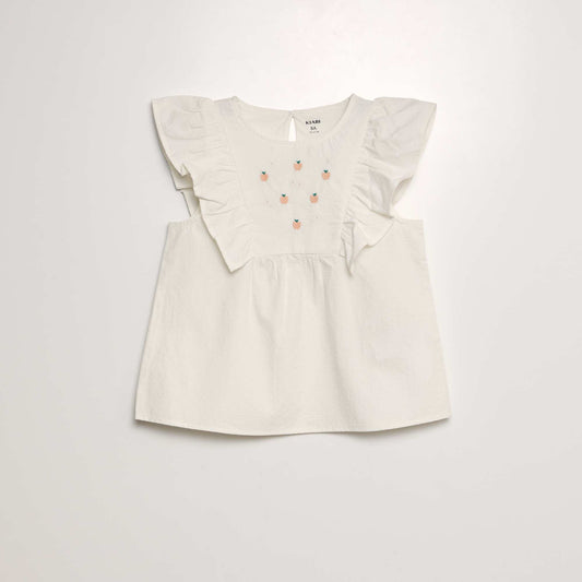 Blouse volantée avec broderies 'fruits' BEIGE