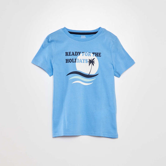 T-shirt en coton à col rond Bleu ciel