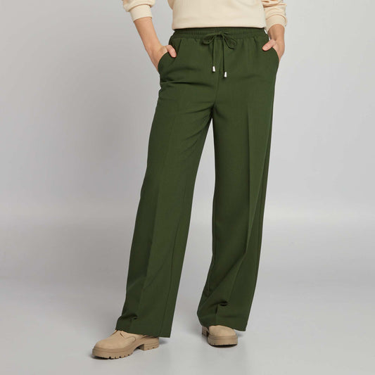 Pantalon droit avec liens à nouer Vert