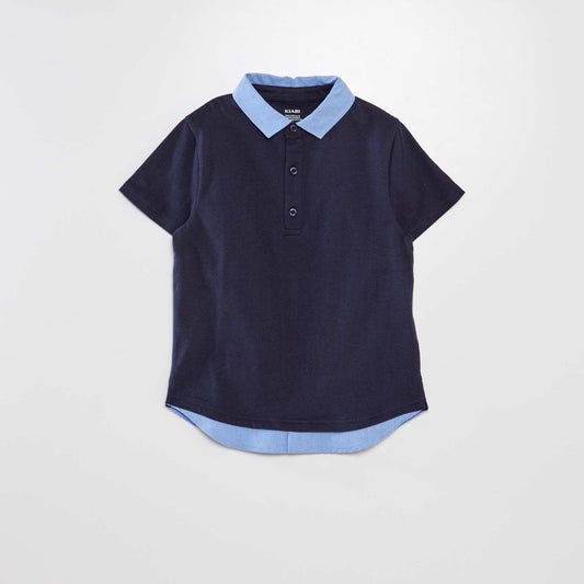 Polo en coton avec col contrastant Bleu marine