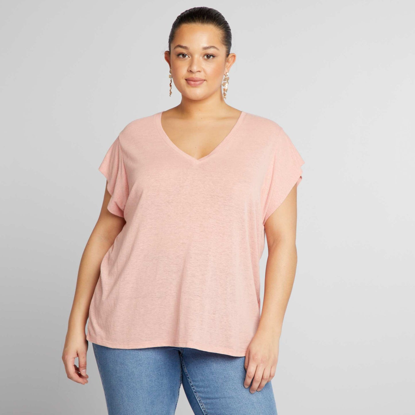 Tee-shirt en lin manches chauve-souris Rose