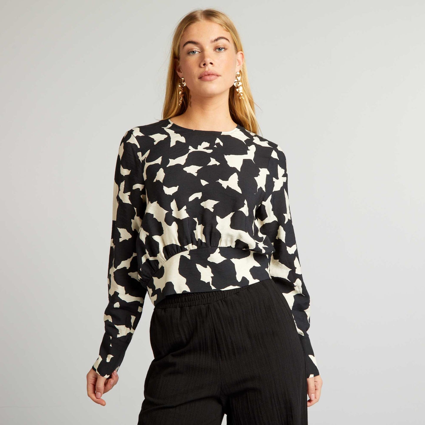 Blouse imprimée à manches longues Noir