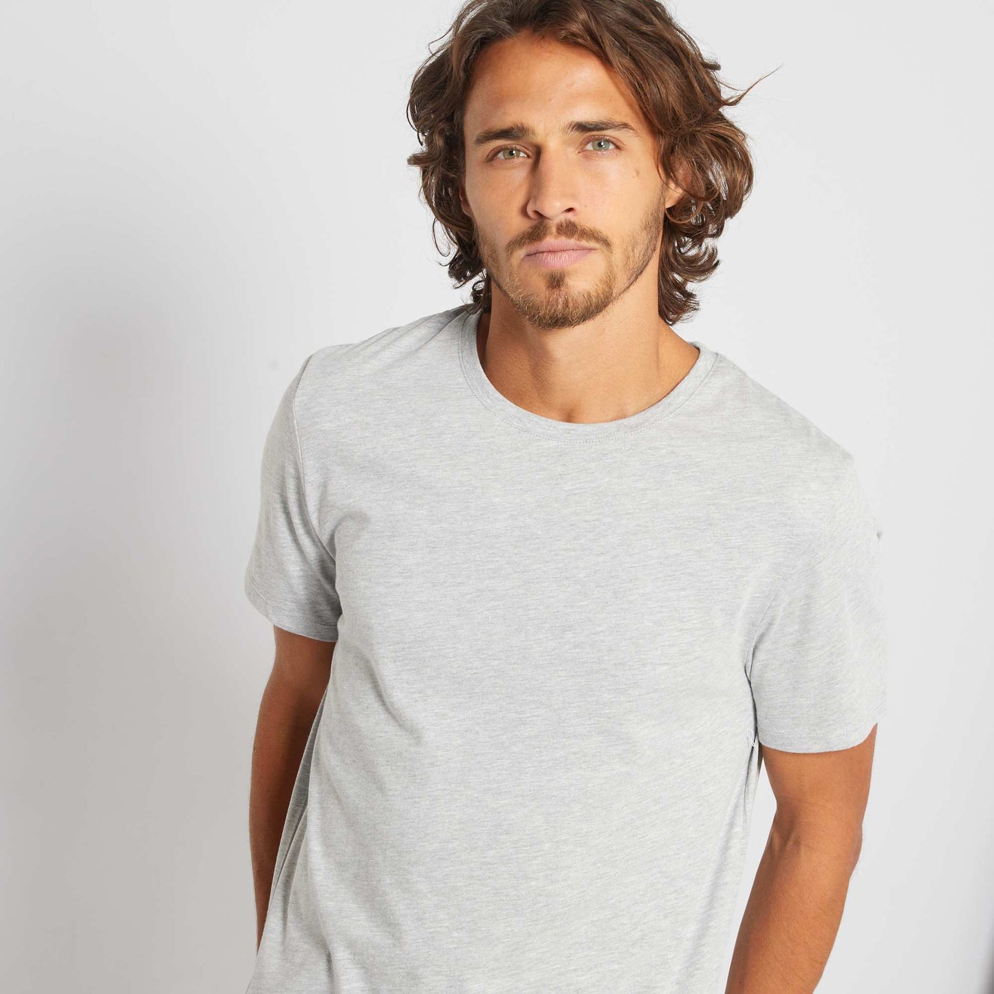 T-shirt droit en jersey uni gris chiné clair