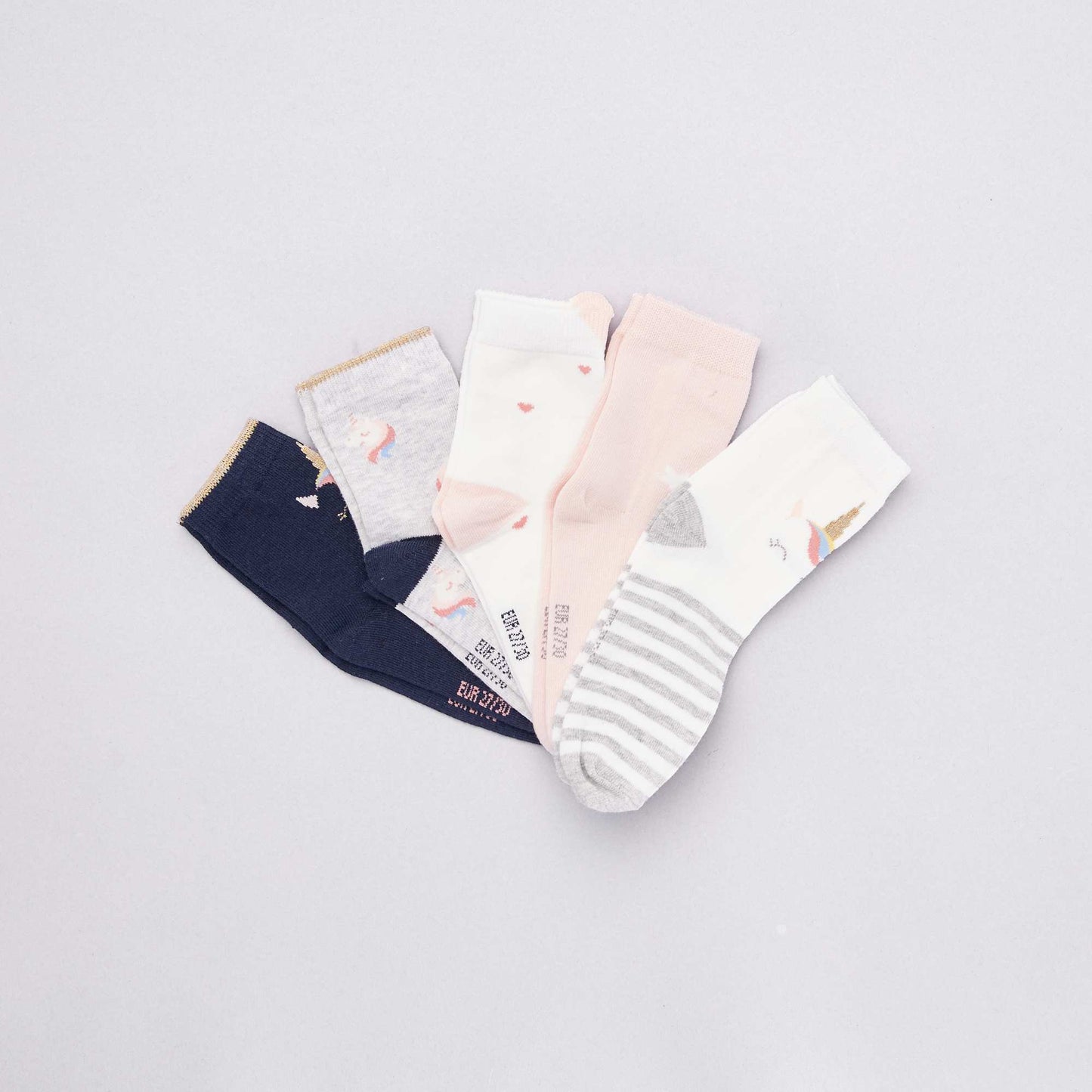 Lot de 5 paires de chaussettes 'animal' blanc/marine/gris/rose