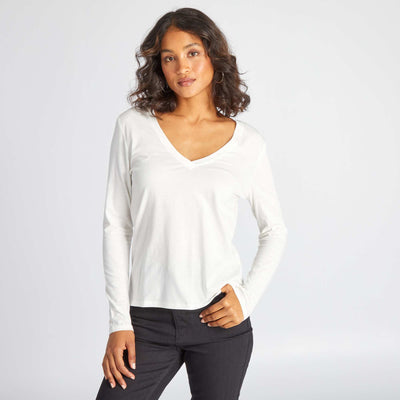 T-shirt col V blanc