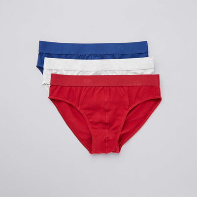 Lot de 3 slips unis bleu gris rouge