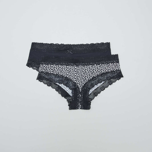 Lot de 2 shorties microfibre Noir/blanc léopard