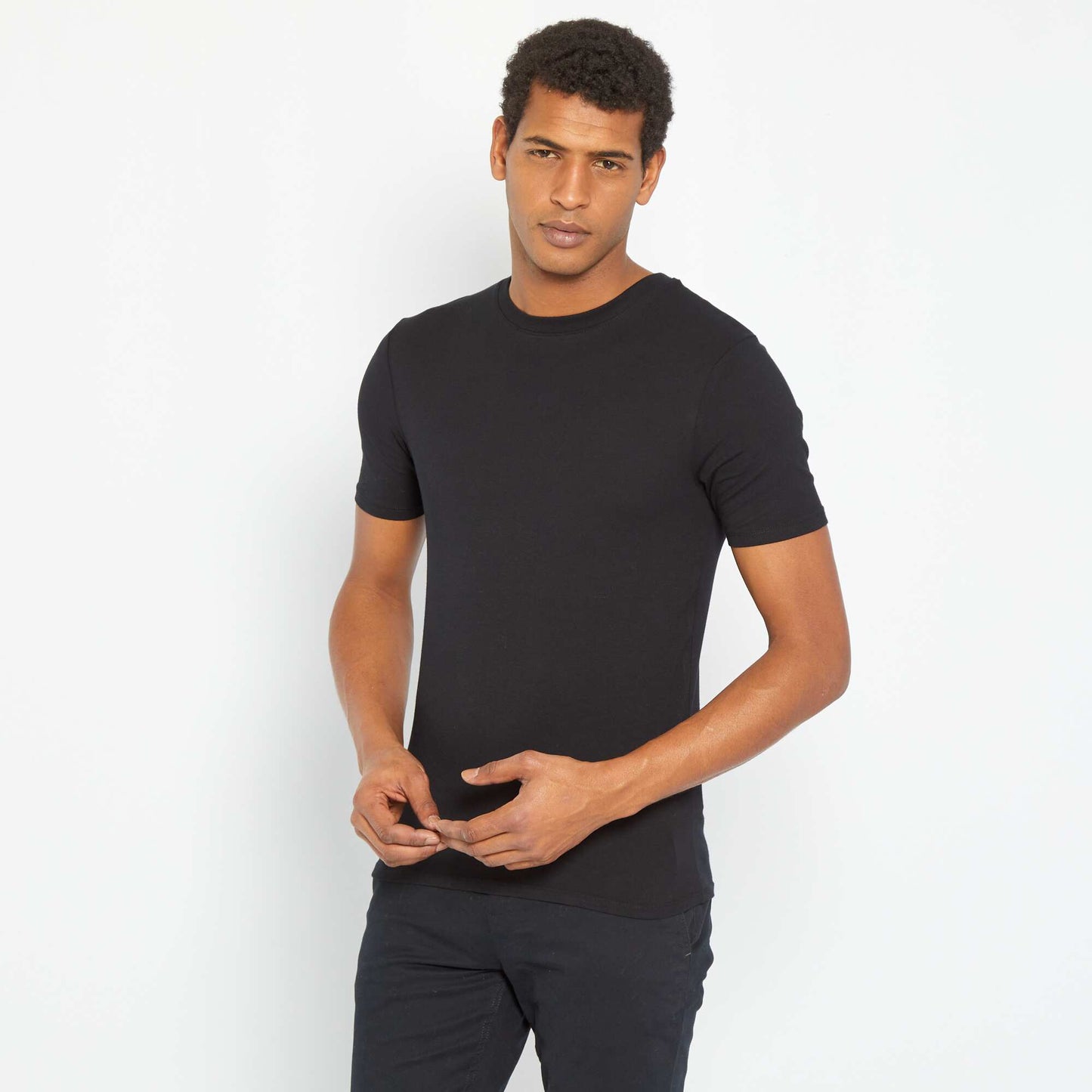 T-shirt en coton col rond - Muscle fit noir