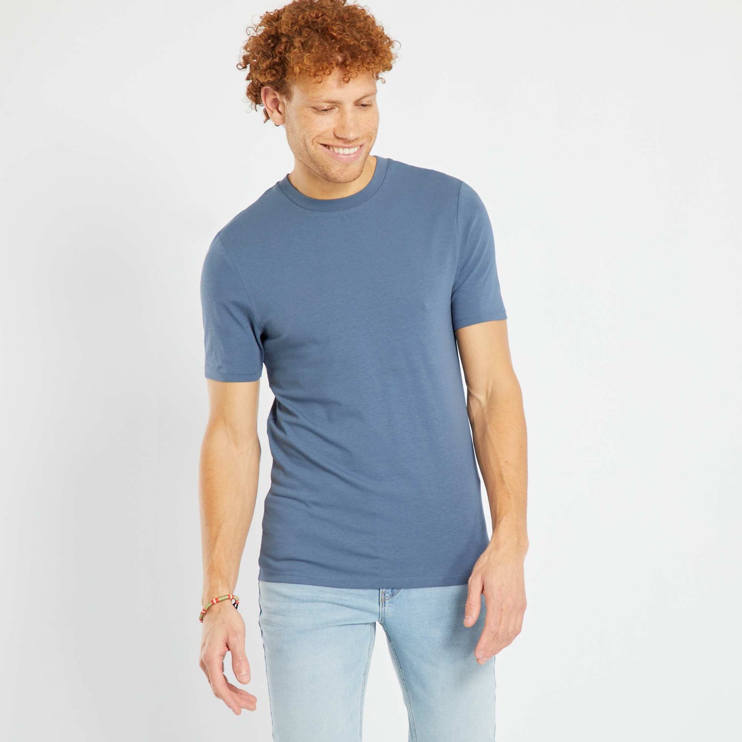 T-shirt en coton col rond - Muscle fit Bleu