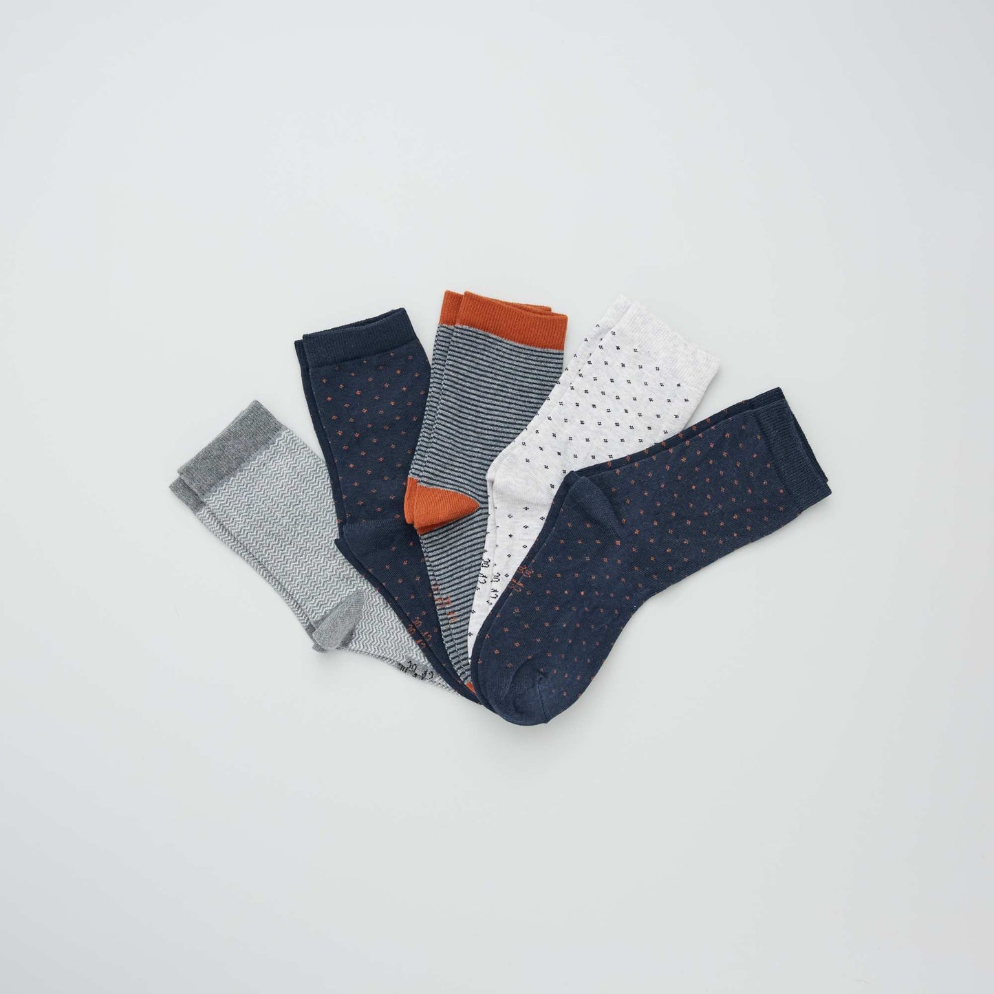 Lot de 5 paires de chaussettes imprimées bleu/gris/marron