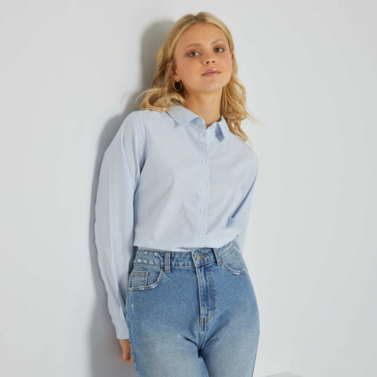 Chemise fittée col italien Bleu rayé