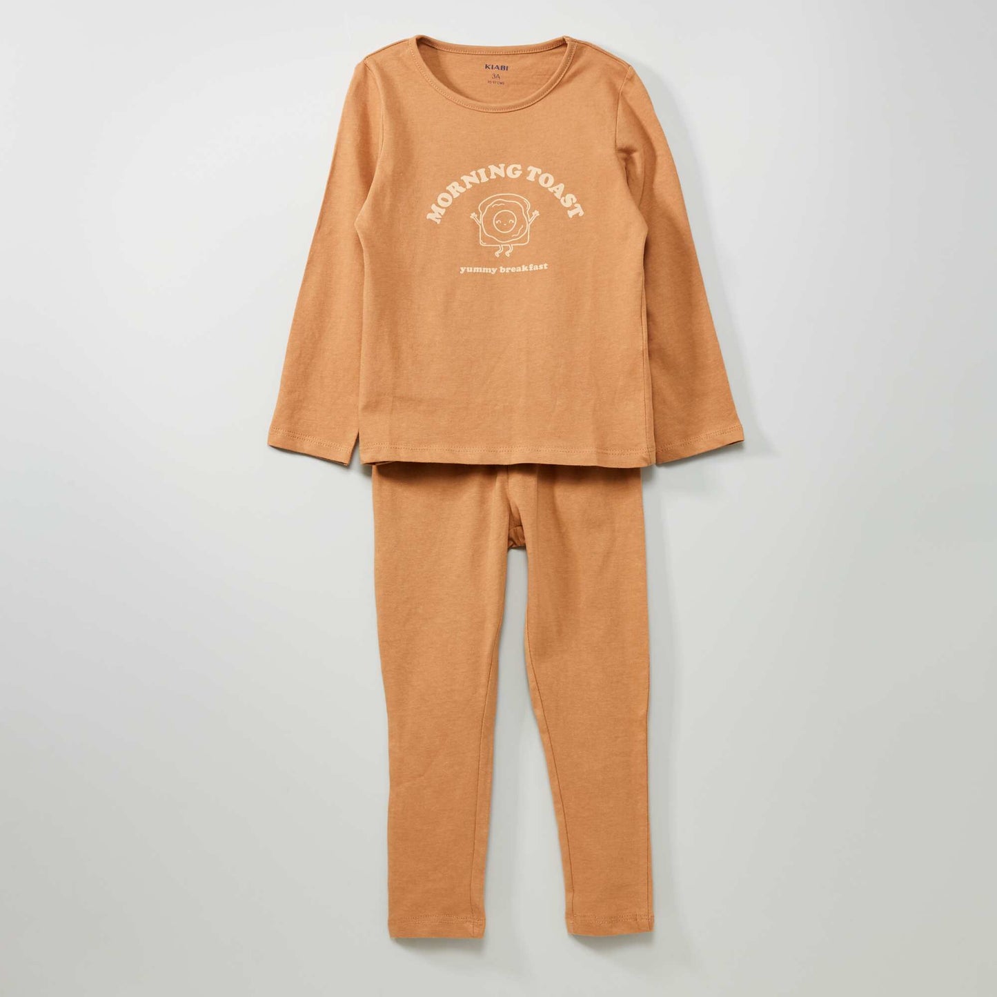 Pyjama long imprimé en coton 2 pièces Marron glacé