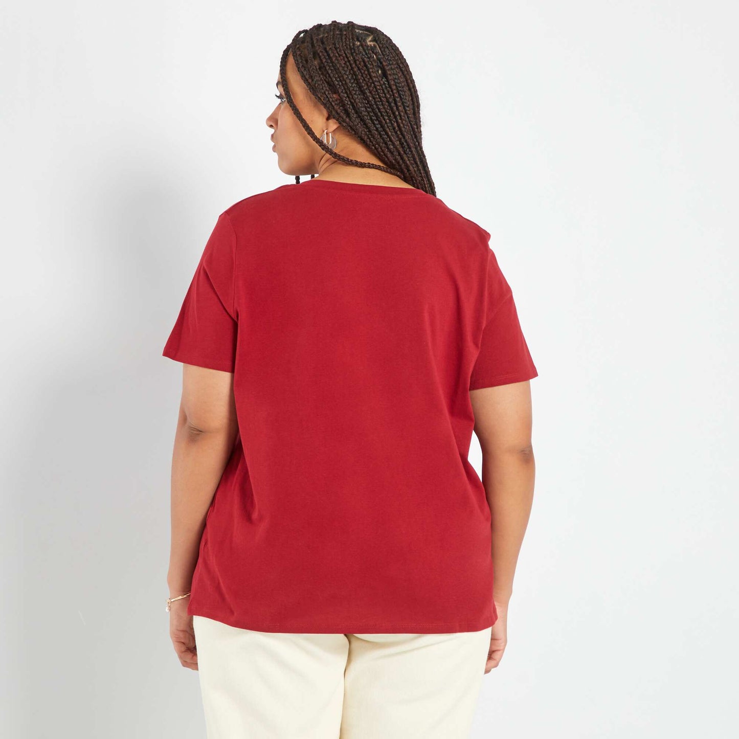 T-shirt en jersey à col V Rouge