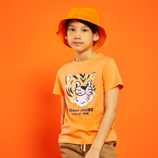 T-shirt en jersey avec imprimé en relief Orange